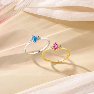 Personalized Marquise Cut Birthstone Ring, Sterling Silver 925 Vintage Promise Ring, Anniversary/Valentine's Day/Birthday Gift for Her/Couple/Women