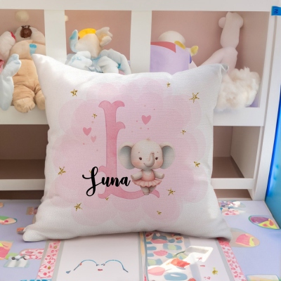 Personalized Initial Name Cartoon Animal Ballerina Pillow, Soft Throw Pillow Cover for Nursery/Bedroom/Couch, Gift for Girl/Ballet Lovers