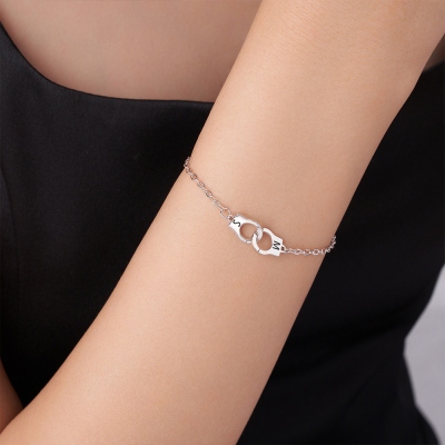 Personalized Police Handcuff Bracelet with Double Initials, Interlocking Infinity Bracelet, Romantic Valentine's Day/Birthday Gift for Best Friend/Her