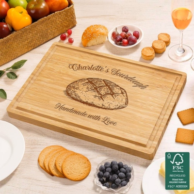 Personalized Name Sourdough Cutting Board, Custom Engraved Bamboo Charcuterie Board, Kitchen Accessory, Housewarming Gift for Bakers/Hostess