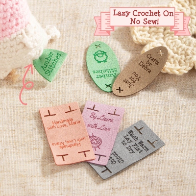 Personalized No Sew Microsuede Tags Set of 12/24/50, Lazy Crochet on Labels for Amigurumi Crafting, Knitting Accessories, Gift for Crochet Lovers