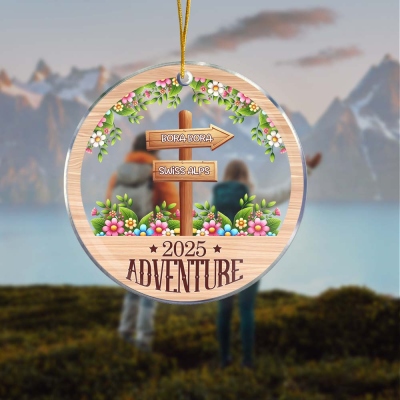 Personalized Adventure Signposts Ornament, Acrylic Christmas Tree Hanging Decoration, Christmas Gift for Travel Lovers/Adventure Enthusiasts