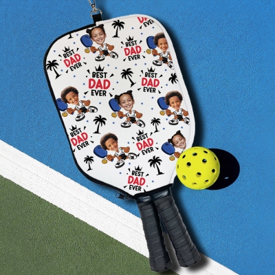 Custom Kid's Face Photo Pickleball Paddle Cover with Hanging Clip & Zipper, Sports Accessory, Father's Day/Birthday Gift for Dad/Pickleball Lovers