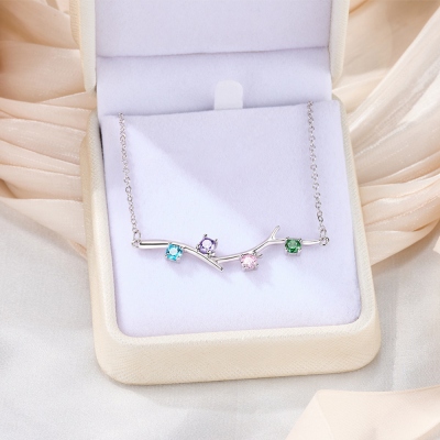 Personalized Family Tree Branch Necklace with 1-6 Birthstones, Sterling Silver 925 Jewelry, Birthday/Anniversary/Mother's Day Gift for Her/Mom/Grandma