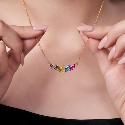 Personalized Family Necklace with 1-7 Marquise Birthstones, Sterling Silver 925 Minimalist Jewelry, Birthday/Mother's Day Gift for Her/Mom/Grandma