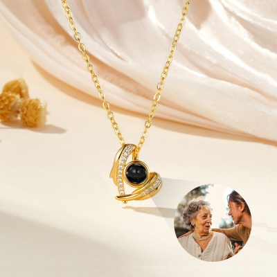 Personalized Photo Projection Angel Wings Necklace, I Love You in 100 Languages Memorial Necklace, Birthday/Anniversary Gift for Her/Mom/Couple