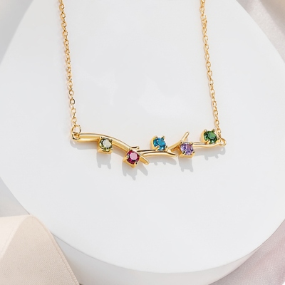 Personalized Family Tree Branch Necklace with 1-6 Birthstones, Sterling Silver 925 Jewelry, Birthday/Anniversary/Mother's Day Gift for Her/Mom/Grandma