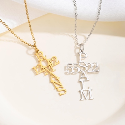 Personalized Favorite Bible Verse Cross Necklace, Custom Psalm Crucifix Necklace, Sterling Silver 925 Religious Jewelry, Gift for Christian Women