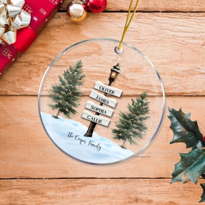 Personalized Names Vintage Family Lamp Post Sign Ornament, Acrylic Christmas Tree Hanging Decoration, Christmas Gift for Family/Couples/Friends