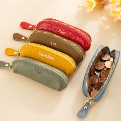 Personalized Name Portable Coin Bag with Zipper, Mini Leather Cosmetic Bag, Pen Storage Pouch, Birthday/Graduation Gift for Her/Family/Friends