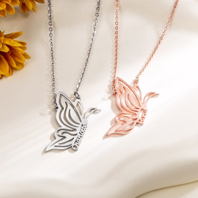 Personalized Name Butterfly Necklace, Sterling Silver 925 Women's Minimalist Jewelry, Birthday/Mother's Day/Anniversary Gift for Her/Mom/Women