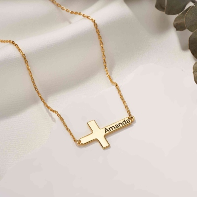 Personalized Name Cross Necklace, Sterling Silver 925 Minimalist Christian Jewelry, First Communion/Baptism/Christmas Gift for Her/Women/Girls