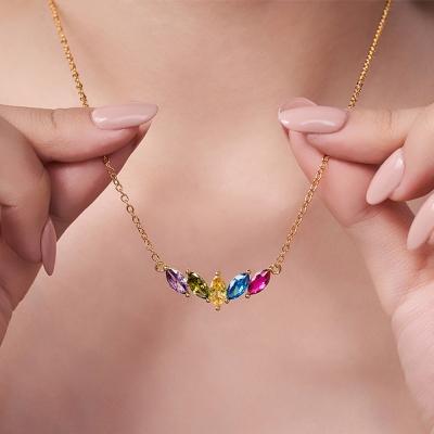 Personalized Family Necklace with 1-7 Marquise Birthstones, Sterling Silver 925 Minimalist Jewelry, Birthday/Mother's Day Gift for Her/Mom/Grandma