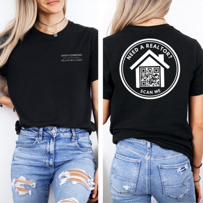 Custom Realtor QR Code Shirt – Personalized Real Estate Agent Business T-Shirt with Name & Contact Info