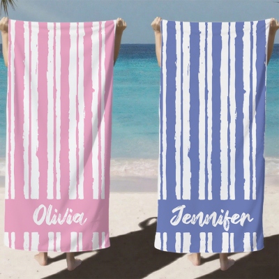 Personalized Name Script Line Style Beach Towel, Quick Dry Microfiber Pool Towel, Summer Vacation/Beach Party Favor, Gift for Her/Mom/Family/Friends