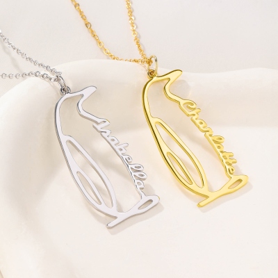 Personalized Penguin Pendant Necklace with Name, Sterling Silver 925 Dainty Jewelry, Birthday/Mother's Day/Anniversary Gift for Her/Mom/Women