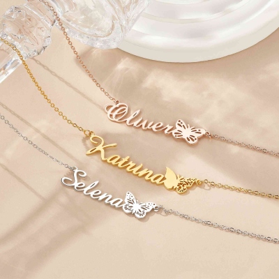 Personalized Name Birth Butterfly Necklace, Sterling Silver 925 Dainty Women's Jewelry, Birthday/Mother's Day/Anniversary Gift for Her/Mom/Besties