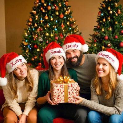 Custom Name Santa Hat for Kids Adults, Personalized Santa Hat with Embroidered Name, Custom Christmas Hat Gifts for Women and Men