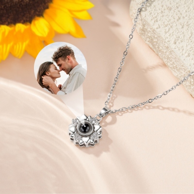 Personalized Sunflower Photo Projection Necklace, I Love You in 100 Languages Picture Inside Memorial Necklace, Birthday/Anniversary Gift for Her/Mom