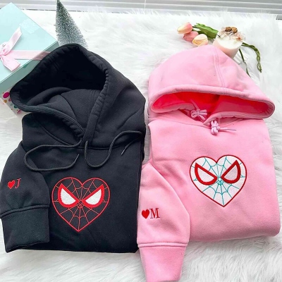 Personalized Hoodie Embroidery Spider Pattern Custom Letter Design Attractive Gift for Couples