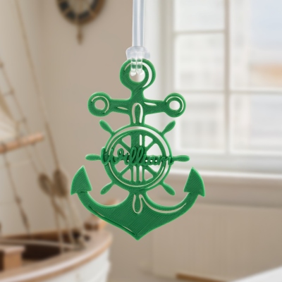 Personalized Name 3D Printed Anchor and Ship Wheel Charm, Multicolor Nautical Ornament, Backpack Accessory, Gift for Ocean Lovers/Sailors/Navigators