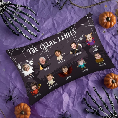 Personalized Names Spooky Family Throw Pillow Case with 1-10 Photos in Halloween Costumes, Halloween Party Home Decor, Halloween Gift for Family