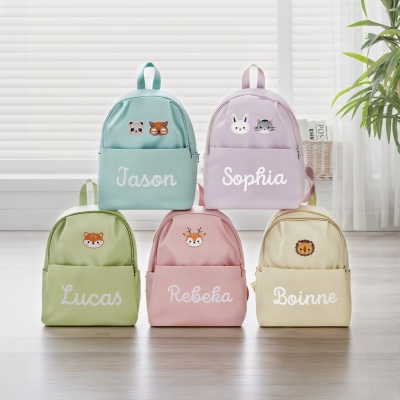 Personalized Name Cartoon Animal Patched Children's Backpack, Large Capacity Kids' Schoolbag, Birthday/Back to School Gift for Kids/Boys/Girls