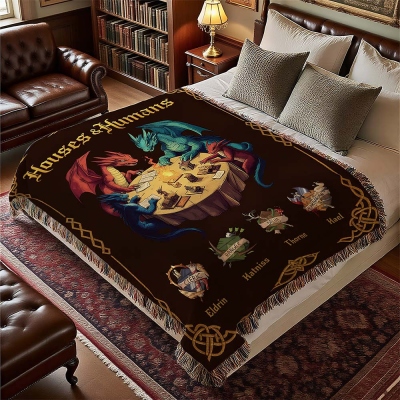 Dragon Blanket: Custom Name of Players and DND Class, Cozy Blanket, Flannel Blanket, House Blanket, DND keepsake gift for DND Adventures