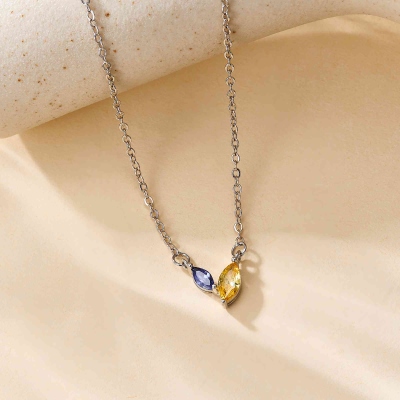 Personalized Two Marquise Birthstones Necklace, Sterling Silver 925 Women's Dainty Jewelry, Birthday/Valentine's Day/Anniversary Gift for Her/Couple