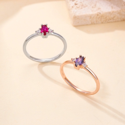 Personalized Marquise Birthstone Ring, Sterling Silver 925 Dainty Women's Jewelry, Birthday/Mother's Day/Anniversary Gift for Her/Wife/Mom/Bestie