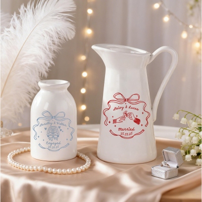Personalized Couple Names Romantic Doodle Ceramic Vase with Date, Bridal Shower Favor, Home Decor, Engagement/Wedding Gift for Couples/Newlyweds