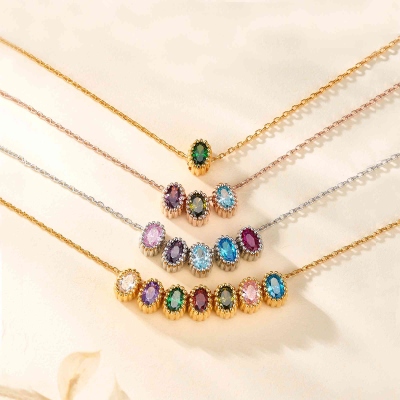 Personalized Family Necklace with 1-9 Oval Birthstones, Sterling Silver 925 Dainty Jewelry, Birthday/Mother's Day/Christmas Gift for Her/Mom/Grandma