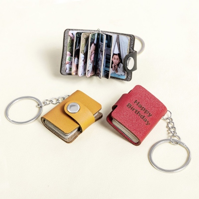 Personalized Engraved Mini Leather Photo Album Keychain, Custom Multi-photo Keyring, Christmas/Birthday/Anniversary Gift for Couple/Bestie/Family