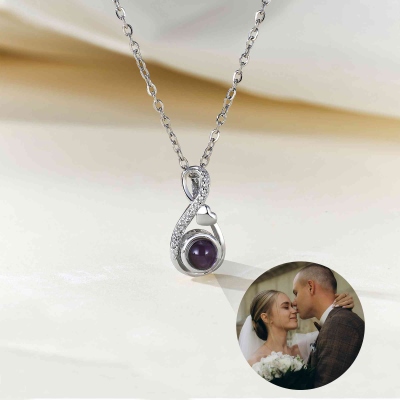 Custom Photo Projection Infinity Heart Necklace, I Love You in 100 Languages Picture Inside Jewelry, Anniversary/Valentine's Day Gift for Her/Couple
