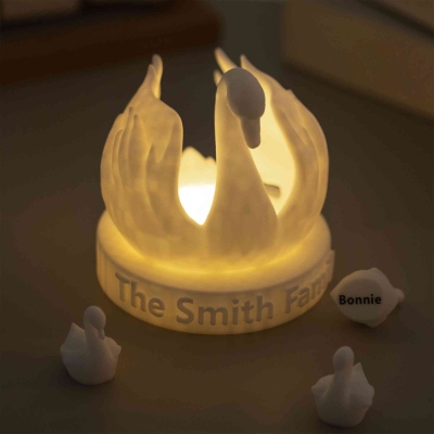 Custom Names 3D Printed Swan Luminous Ornament with Cygnets, Mother and Kids Swan Ornaments, Mother's Day/Christmas Gift for Mom/Grandma/Ballet Lovers
