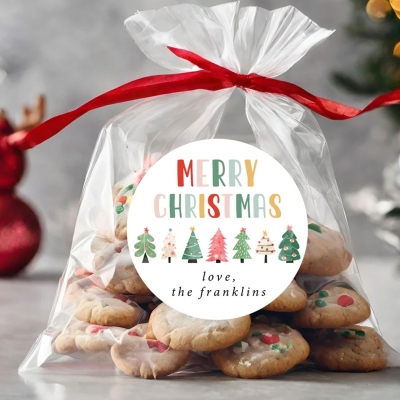 Personliga God Jul-klistermärken med efternamn, dekaler för ask/paket/kuvert, festgåva, etiketter för högtider, julklapp för familj/barn