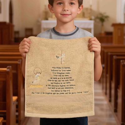 Custom Name Embroidered Kid's Cross & Dove Prayer Towel, Multicolor Cotton Christian Baptism Towel, Christening Gift for Godchildren from Godparents