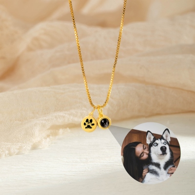 Personalized Photos Pet Paw Print Engraving & Projection Necklace, Sterling Silver 925 Pet Memorial Jewelry, Sympathy Gift for Pet Owners/Lovers