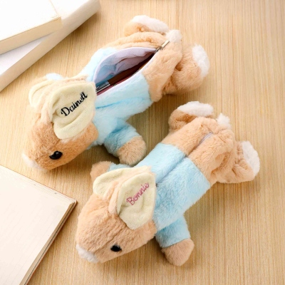 Personalized Embroidered Plush Rabbit Pencil Case, Custom Name Ear Easter Bunny Pencil Pouch, Back to School/Birthday/Easter Gift for Kids/Boys/Girls