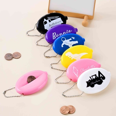 Personalized Mini Squeeze-Type Coin Purse Keychain with Name, Children's Bag Charm, Birthday/Children's Day/Christmas Gifts for Kids/Boys/Girls