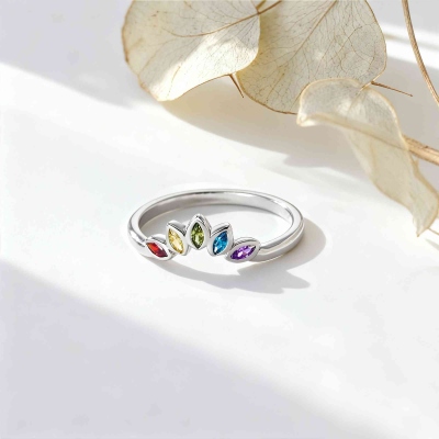 Personalized Multiple Marquise Birthstones Ring, Sterling Silver 925 Dainty Women's Jewelry, Birthday/Mother's Day/Anniversary Gift for Her/Mom/Bestie