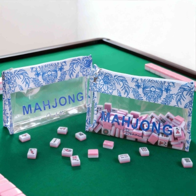 Personalized Name Blue and White Porcelain Mahjong Storage Bag, Large Capacity Waterproof Transparent Storage Bag with Zipper, Gift for Mahjong Lovers