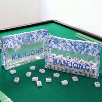 Personalized Name Blue and White Porcelain Mahjong Storage Bag, Large Capacity Waterproof Transparent Storage Bag with Zipper, Gift for Mahjong Lovers