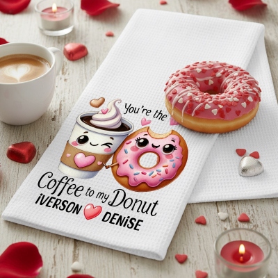 Personalized Names Perfect Match Foodie Waffle Weave Dish Towel, Absorbent Tea Towel, Kitchen Accessory, Anniversary/Valentine's Day Gift for Couples