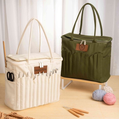 Stricktasche aus Canvas mit individuellen Initialen und Henkel, großer Aufbewahrungsorganizer für Garn/Häkeln, Muttertags-/Weihnachtsgeschenk für Mama/Strickliebhaber