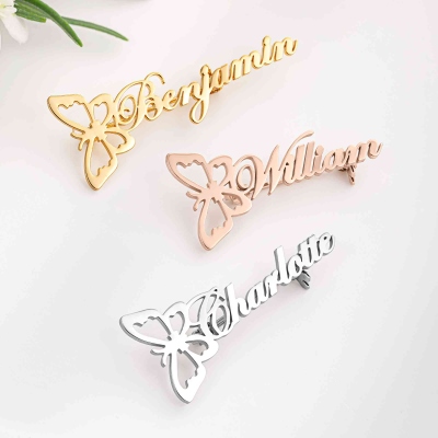 Personalized Butterfly Lapel Pin with Name, Custom Unisex Brooch Pin for Suit/Dress, Wedding Accessory, Gift for Brides/Grooms/Best Men/Maids of Honor