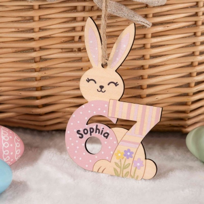 Custom Name Six Seven Easter Bunny Basket Tag, Gen Z Tween Wooden Bunny Ornament, Egg Hunt Label, Easter Basket Filler, Easter Gift for Teens/Kids