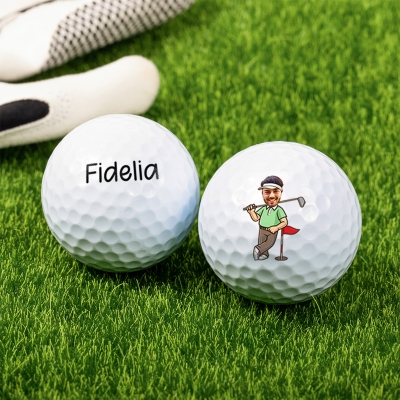 Personalized Name & Photo Cartoon Golf Balls, Golf Accessories, Birthday/Anniversary/Father's Day/Wedding Gifts for Golf Lovers/Dad/Husband/Groomsmen