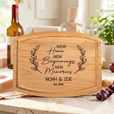 Personalized Names & Year New Home Cutting Board, Custom Engraved Wooden Charcuterie Board, Kitchen Accessory, Housewarming Gift for Family/Couple