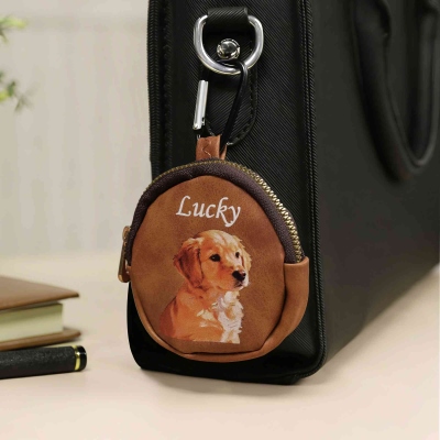 Personalized Name Oil Painting Pet Portrait Mini Bag with Hook, Portable Coin Purse/Earphone Pouch, Birthday/Memorial Gift for Pet Lovers/Owners